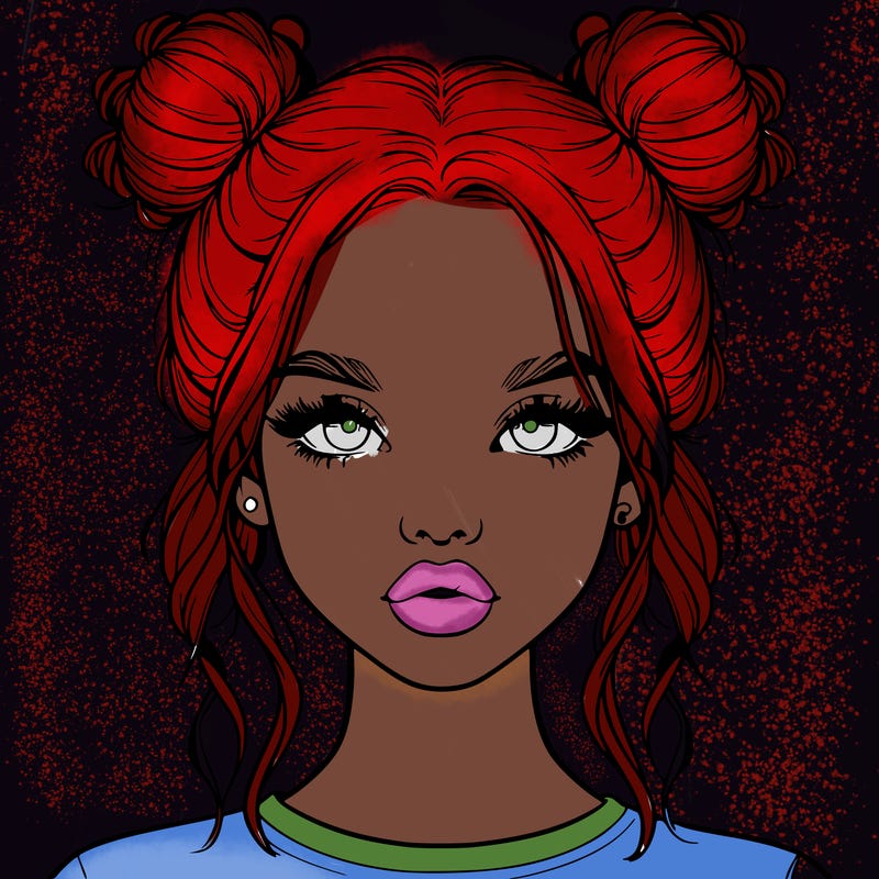 realistic girl with two buns in hair and lips