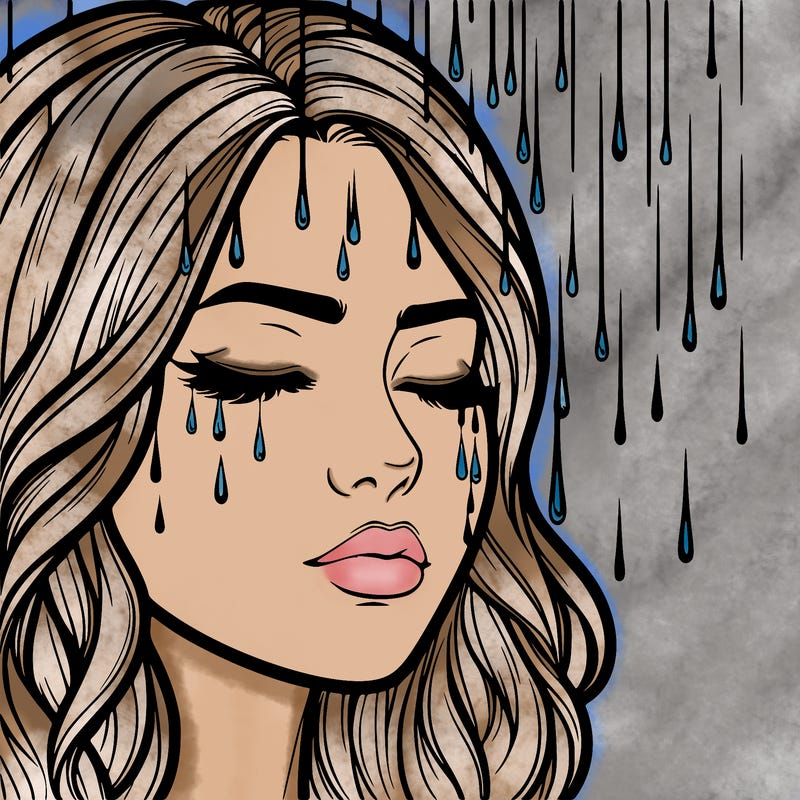 rain going over realistic woman’s face