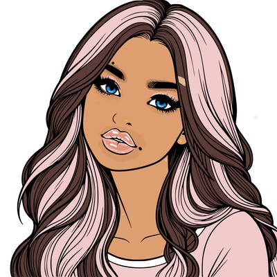 realistic girl with hair on her hair and lips