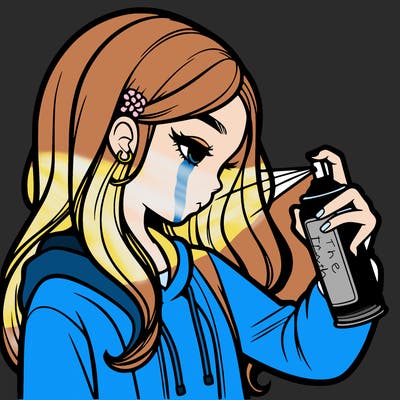 a realistic girl spray painting