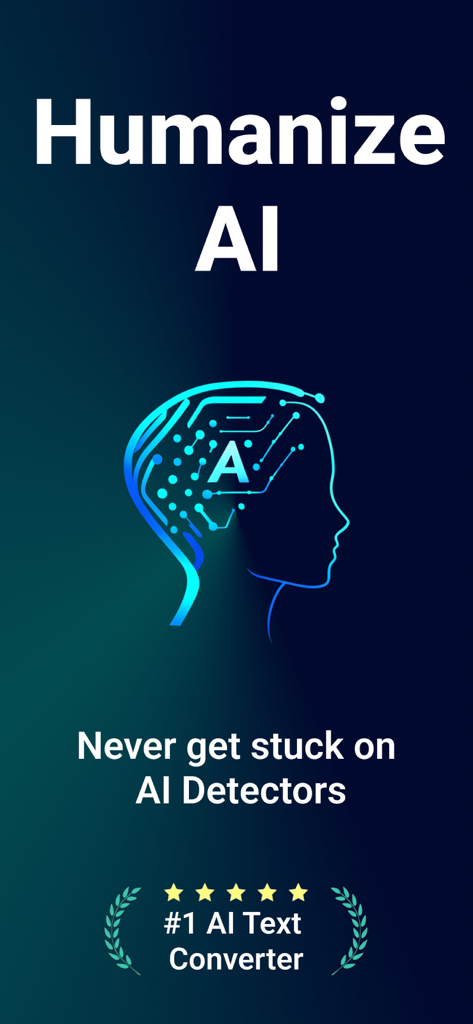 Humanize AI app screen showing the logo and the tagline Never get stuck on AI Detectors