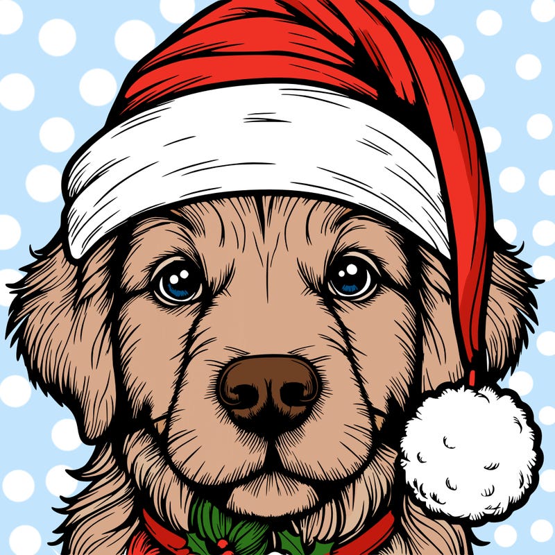 realistic dog with a christmas hat