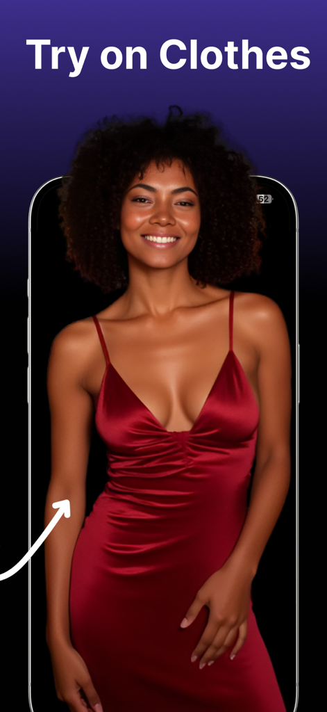 Woman virtually trying on a red dress with the AI Clothes Changer app