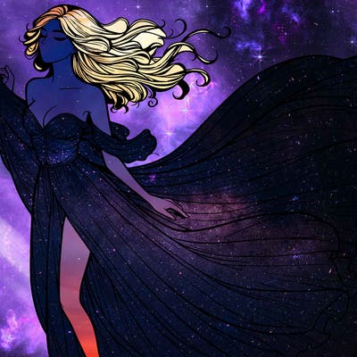 realistic woman in dress flowing the the wind