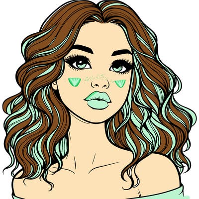realistic girl with wavy hair and lips