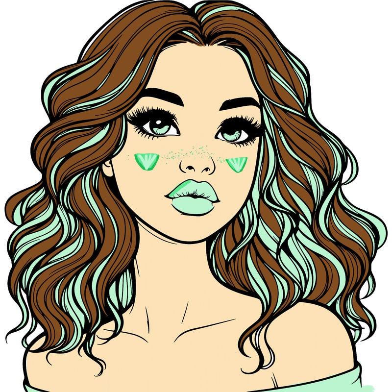 realistic girl with wavy hair and lips