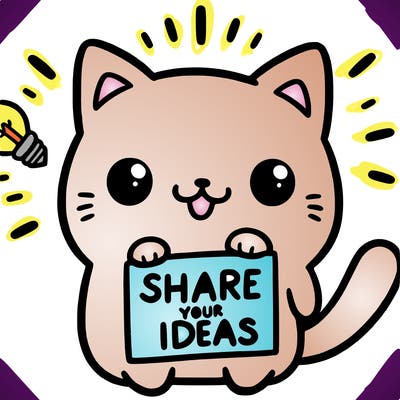 a cute cat saying share your ideas