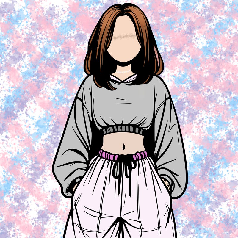 realistic girl faceless with baggy pants and a crop top
