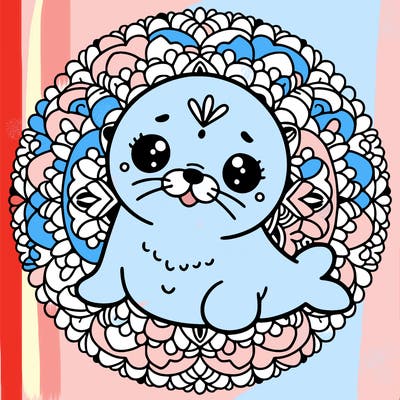 a cute baby seal mandala