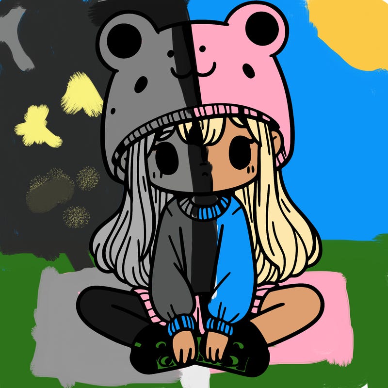 a girl wearing a frog hat and some frog socks