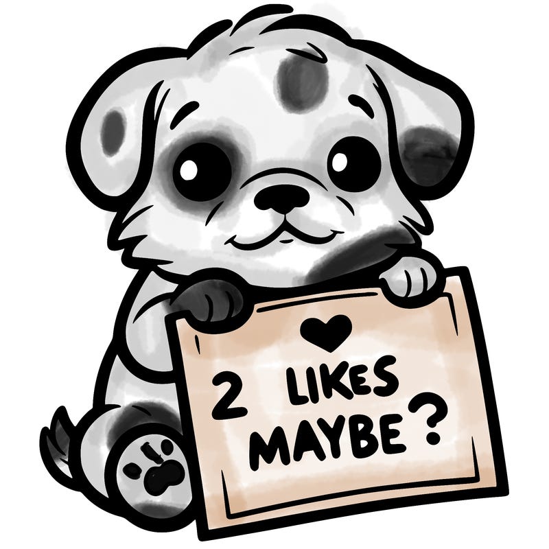 a puppy holding a sign that says 2 likes maybe?