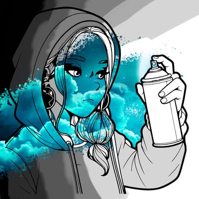 a realistic girl, spray painting