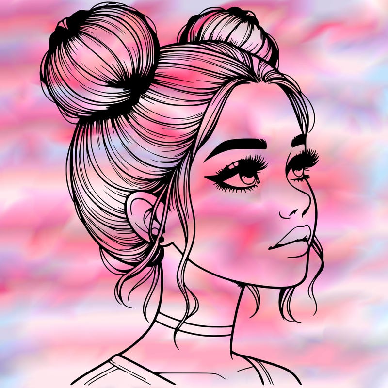 realistic girl with buns on the top of her head