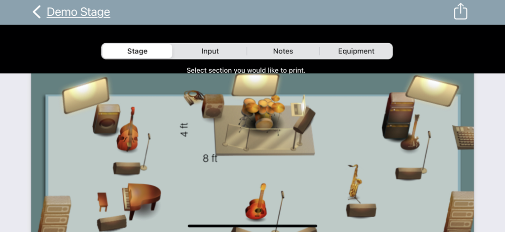 StagePlot Guru - A professional stage plot layout featuring instruments and audio gear icons