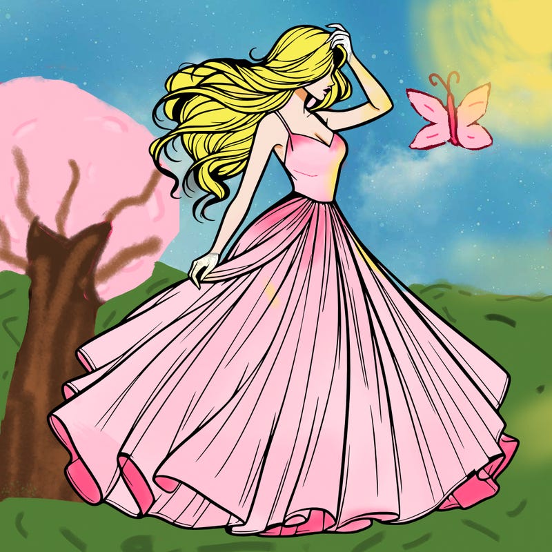 realistic woman with dress flowing in the wind