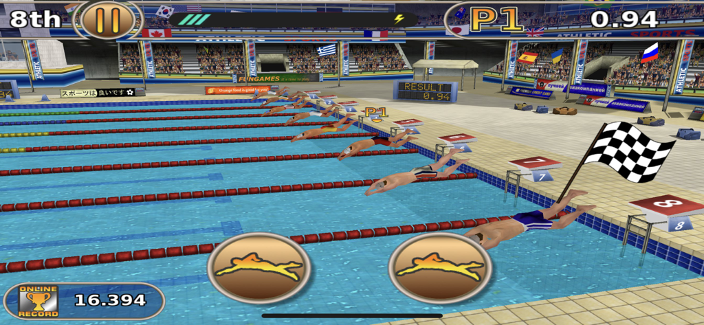 Athletics: Summer Sports Full - Athletes diving into an Olympic swimming pool at the start of a race in the Athletics Summer Sports game.