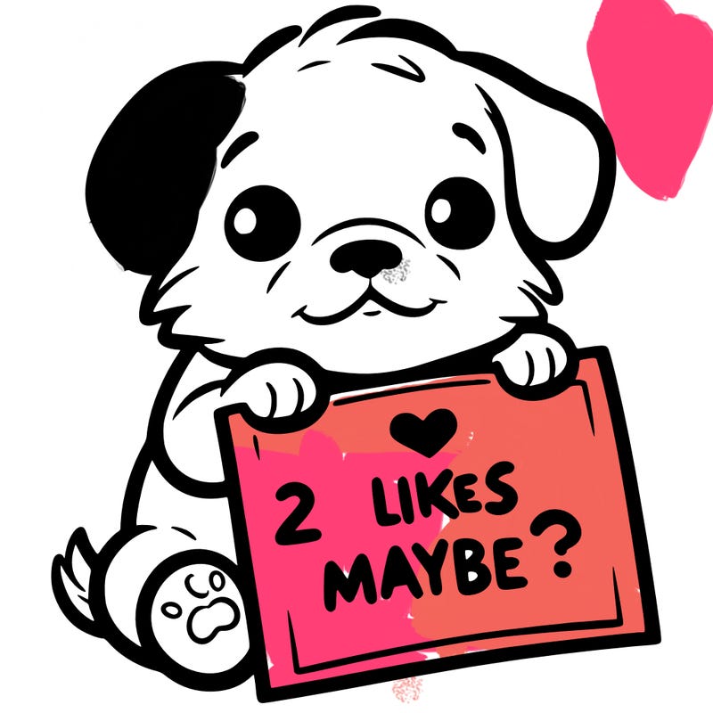 a puppy holding a sign that says 2 likes maybe?