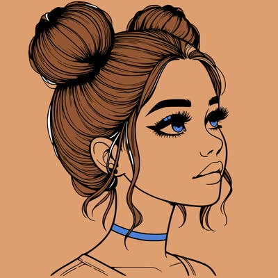 realistic girl with buns on the top of her head