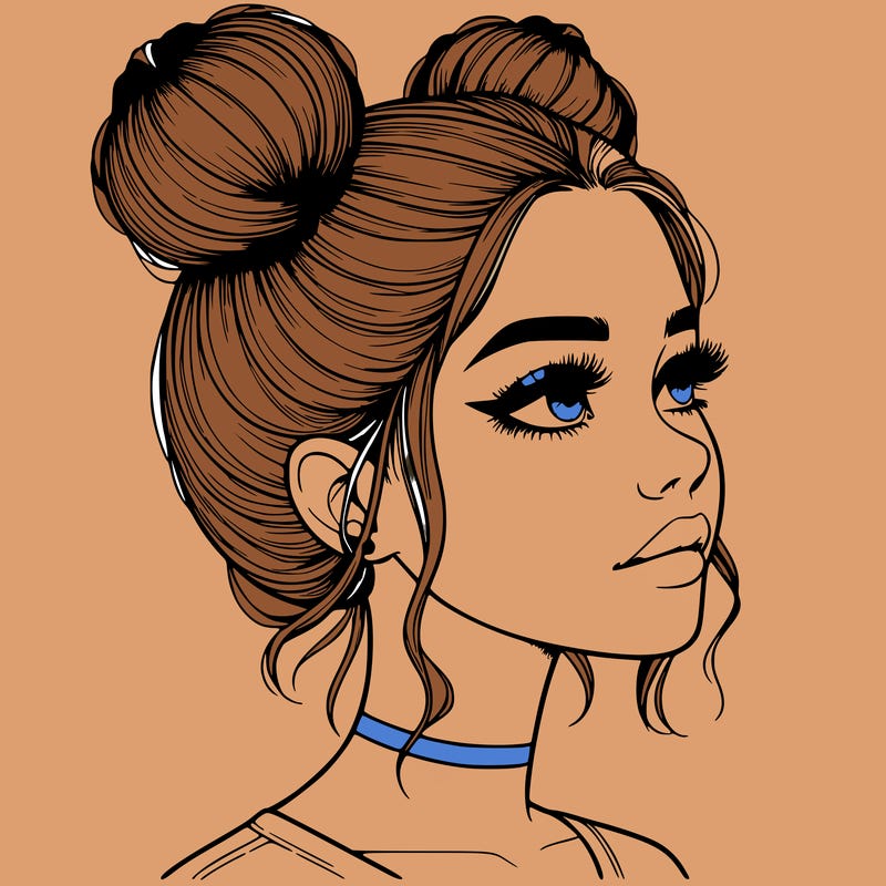 realistic girl with buns on the top of her head