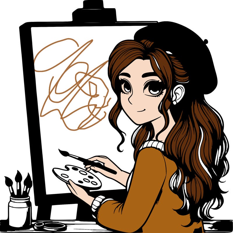 realistic girl artist painting a blank canvas
