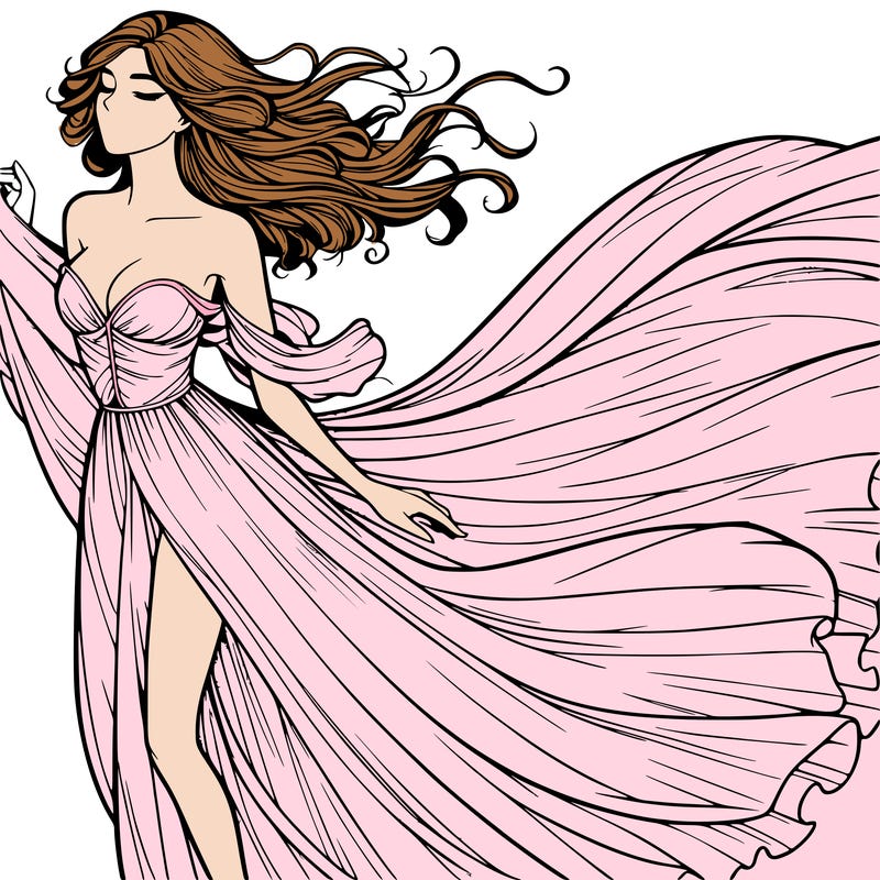 realistic woman in dress flowing the the wind