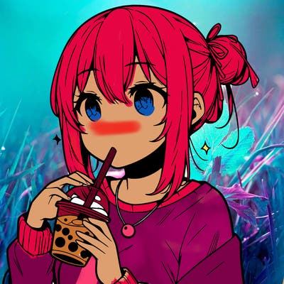 manga character drinking boba