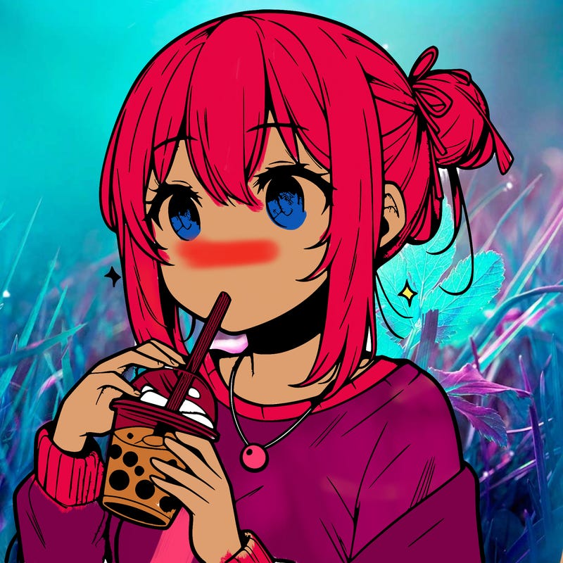 manga character drinking boba
