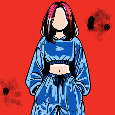 realistic girl faceless with baggy pants and a crop top