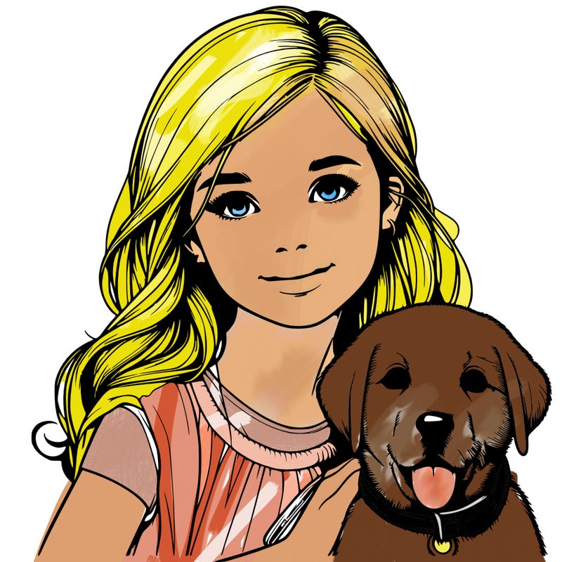 realistic girl with dog