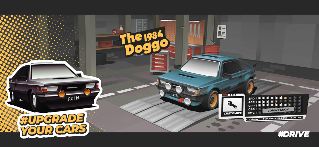 Car customization and upgrade menu in the DRIVE mobile game