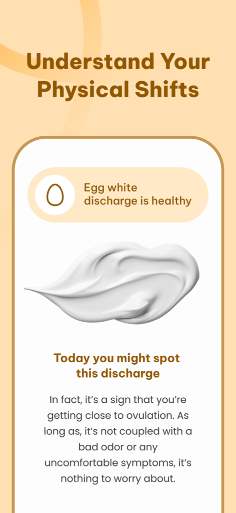 Chloe: Ovulation Tracker - Educational screen from the Chloe app explaining healthy physical shifts and ovulation signs