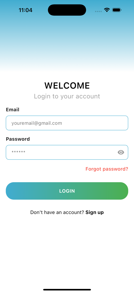 SMate Ignou - SMate Ignou学習アプリのログイン画面。メールとパスワードの入力フィールド、緑色のログインボタンが表示されています。