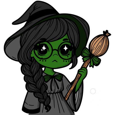 a witch with a braid and two glasses