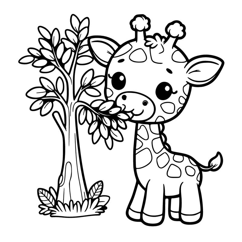 cute giraffe eating leaves from a tree