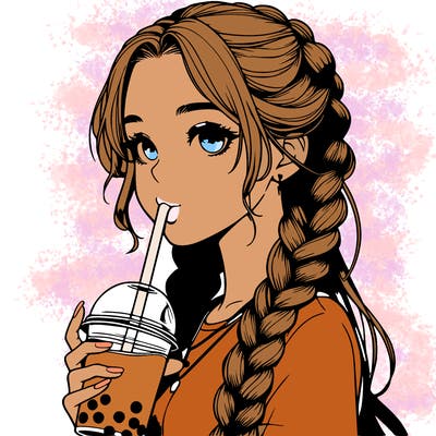 realistic girl with braided hair drinking boba