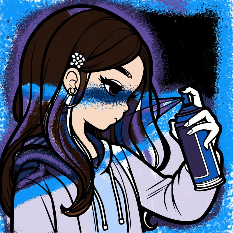 a realistic girl spray painting