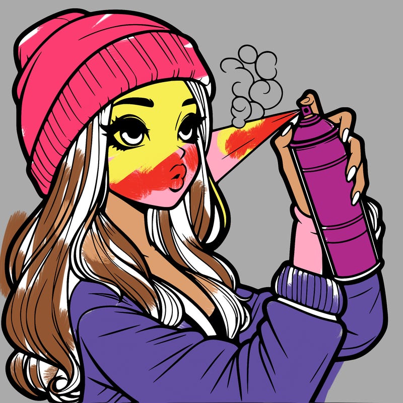 realistic girl spray painting