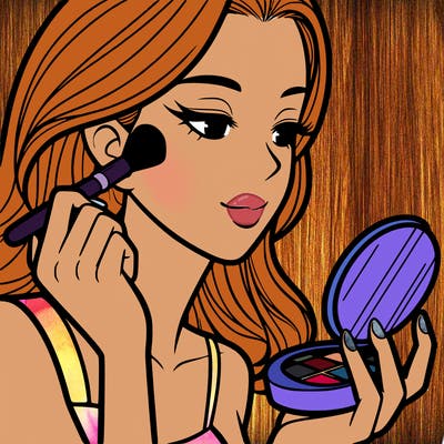 little girl putting on makeup