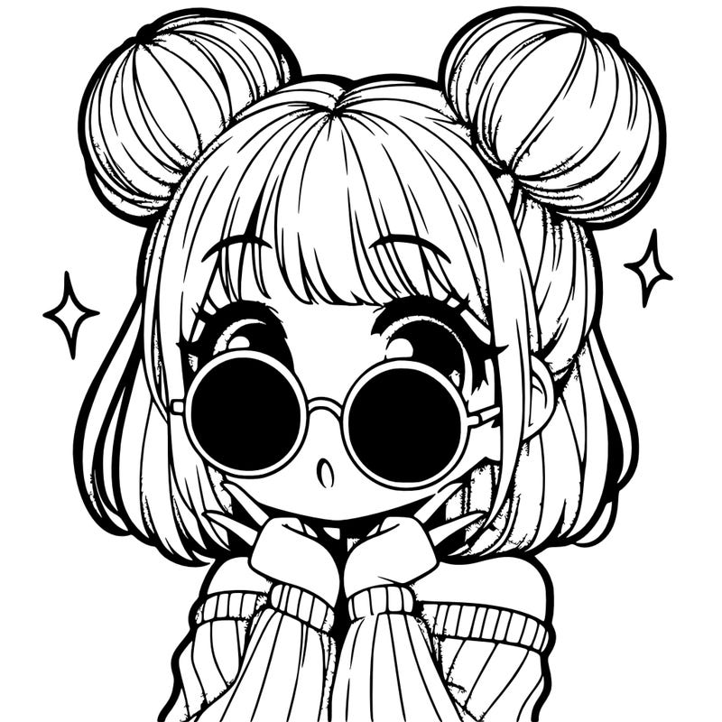 manga girl with hairbuns and sun shape sunglasses