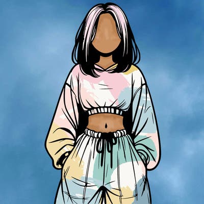 realistic girl faceless with baggy pants and a crop top