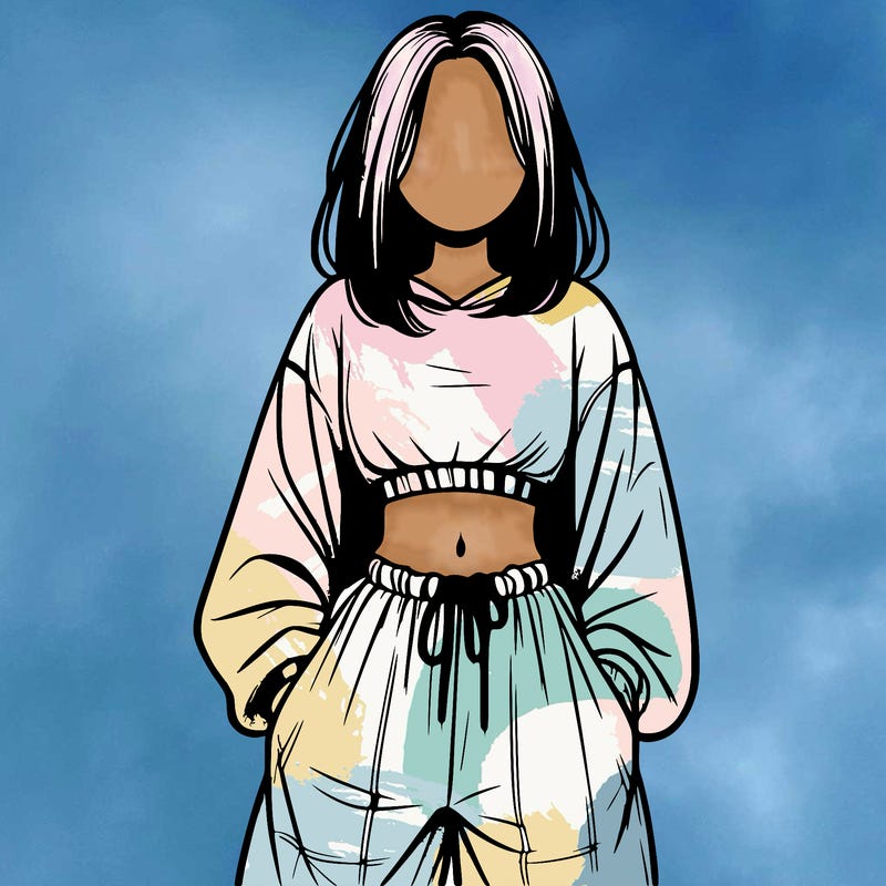 realistic girl faceless with baggy pants and a crop top