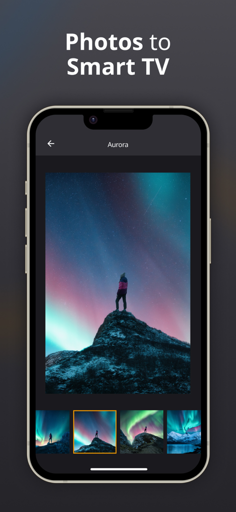 Remote Control for TV: iMote - Écran d'iPhone affichant la fonction de l'application iMote pour diffuser des photos sur un téléviseur intelligent