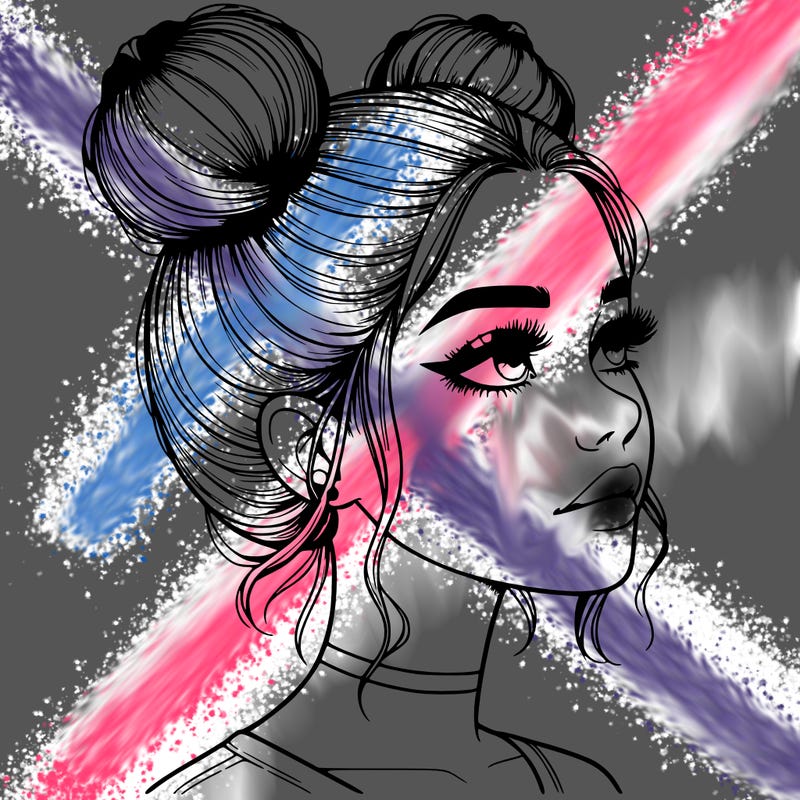 realistic girl with buns on the top of her head