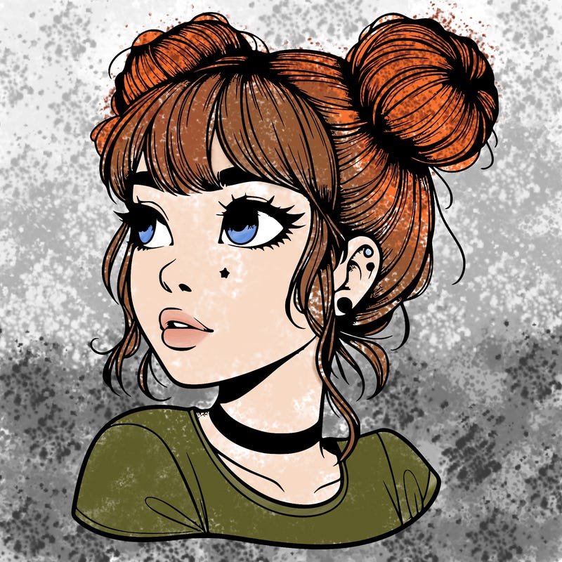 realistic girl with spacebuns