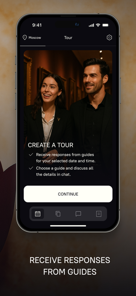 Versently: Exclusive City Tour - A smartphone screen showing the Versently app interface to create a tour with professional guides