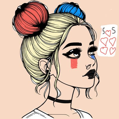 realistic girl with buns on the top of her head