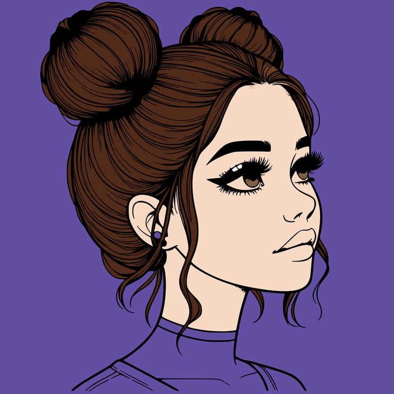 realistic girl with buns on the top of her head