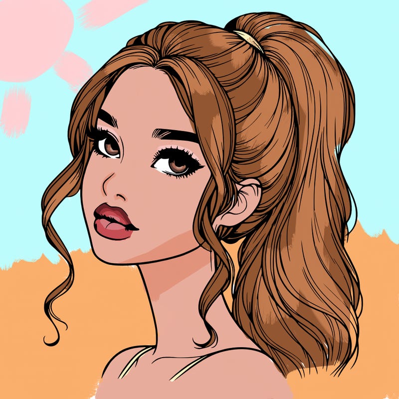 realistic girl with a ponytail on her hair and lips