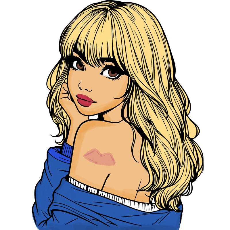 realistic girl with bangs looking over her shoulder