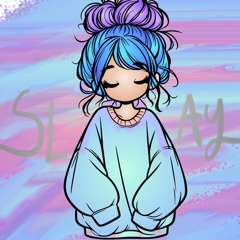 girl with baggy sweatshirt and messy bun